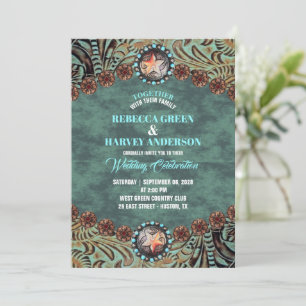 Rustic Teal Cowboy Land Westerna häst Bröllop Inbjudningar
