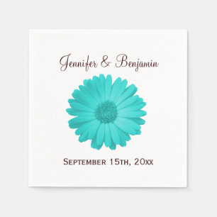 Rustic Teal Daisy Personligt bröllp Cocktail Napki Pappersservett