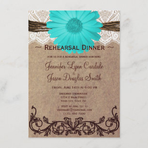 Rustic Teal Daisy Rehearsal Dinner Inbjudan