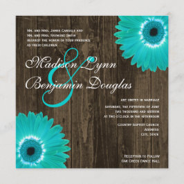 Rustic Teal Daisy Square bröllopsinbjudningar Inbjudningar