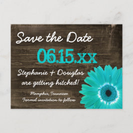 Rustic Teal Daisy Wood Save Date Postcards Meddelande Vykort