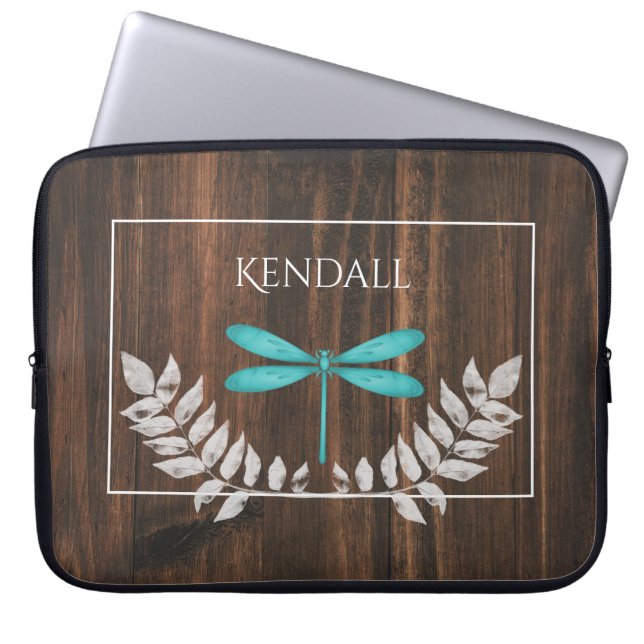 Rustic Teal Dragonfly Personlig Laptop sleeve (Framsidan)