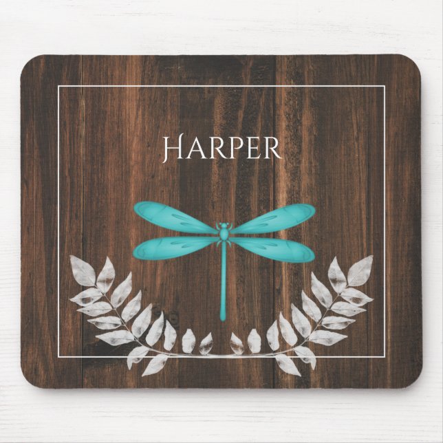 Rustic Teal Dragonfly Personlig Mouse Pad Musmatta (Framsidan)