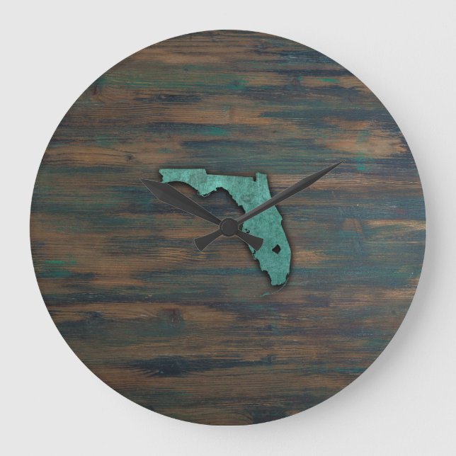 Rustic Teal Florida Shape Stor Klocka (Framsida)