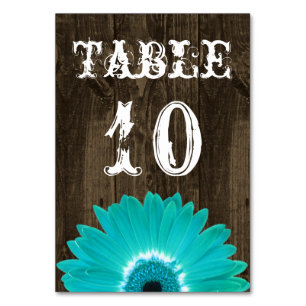 Rustic Teal Gerber Daisy Bröllop Bordsnummer Card