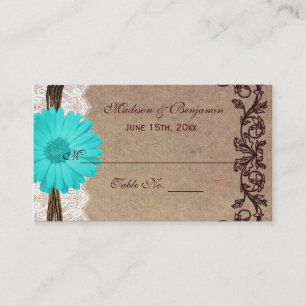 Rustic Teal Gerber Daisy Bröllop ortkort Placeringskort
