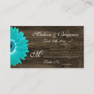 Rustic Teal Gerber Daisy Bröllop ortkort Placeringskort