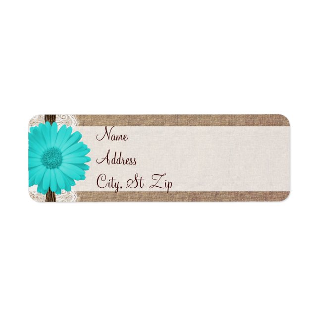 Rustic Teal Gerber Daisy Returetiketter Returadress Etikett (Framsidan)