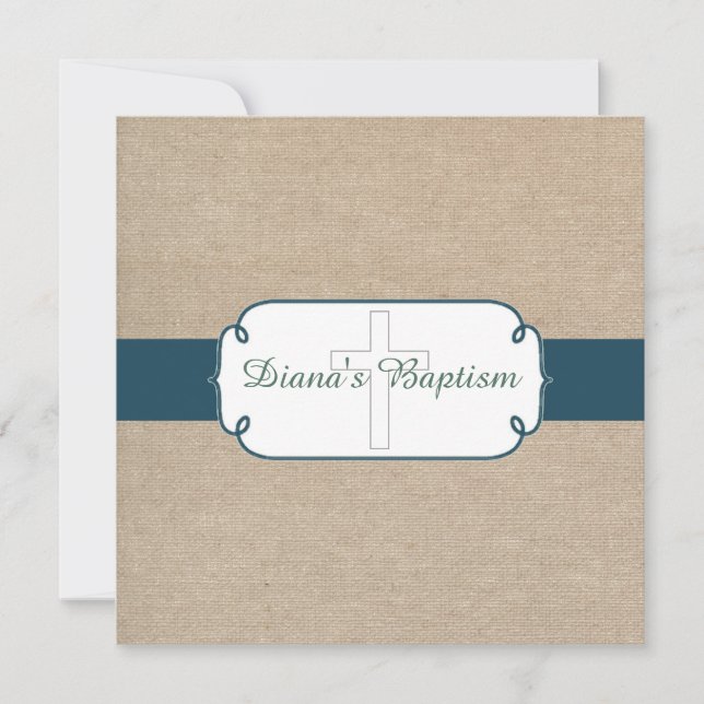 Rustic Teal Grönt Beige Burlap Baptism-inbjudan Inbjudningar (Framsida)