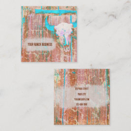Rustic Teal Grunge Struktur Western Bull Skull Fyrkantigt Visitkort