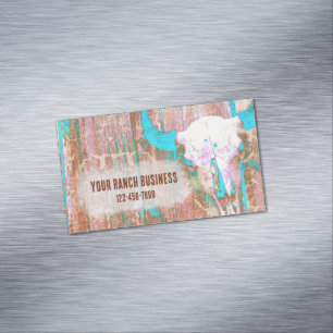 Rustic Teal Grunge Struktur Western Bull Skull Magnetiska Visitkort