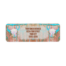 Rustic Teal Grunge Struktur Western Bull Skull Returadress Etikett