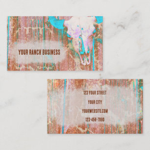 Rustic Teal Grunge Struktur Western Bull Skull Visitkort