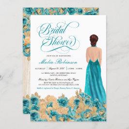 Rustic Teal Guld Ro & Elegant Gown Möhippa Inbjudningar