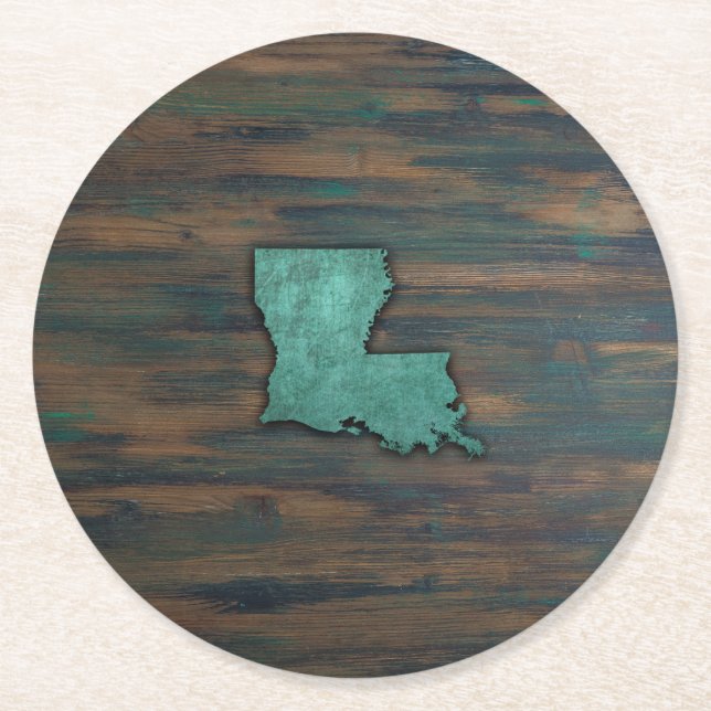 Rustic Teal Louisiana Shape Underlägg Papper Rund (Framsidan)