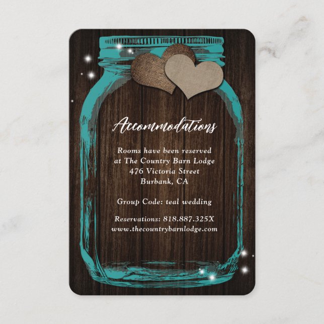 Rustic Teal Mason Burk Wood Ackommodation Card Tilläggskort (Framsida)