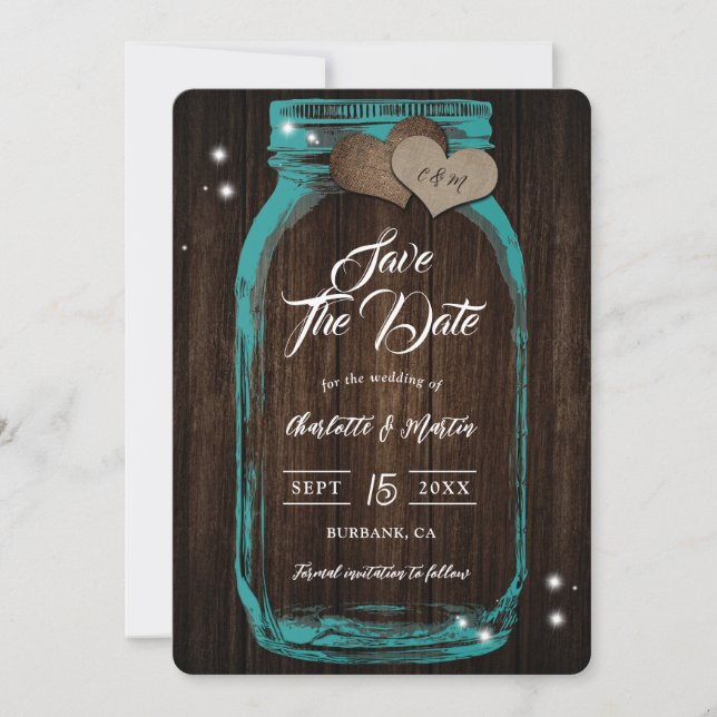 Rustic Teal Mason Burk Wood Fall Wedding Spara Datumet (Framsida)