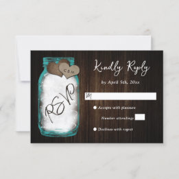 Rustic Teal Mason Jar Wood Wedding OSA Kort
