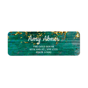 Rustic Teal och Guld Returadress Etikett