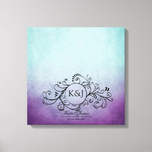 Rustic Teal och Lila Bohemian Guest Bok Canvas (Framsida)