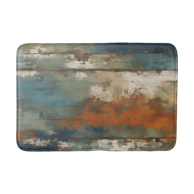 Rustic Teal Orange Beige Farmhouse Rand Badrumsmatta (Framsidan)