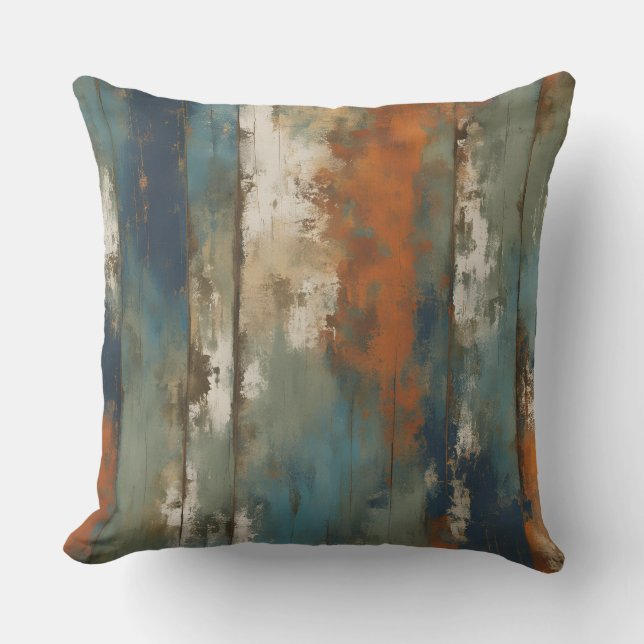 Rustic Teal Orange Beige Farmhouse Rand Kudde (Framsida)