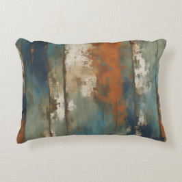 Rustic Teal Orange Beige Farmhouse Rand Prydnadskudde