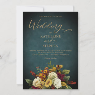 Rustic Teal ORANGE Red Blommigt Bouquet Bröllo Inbjudningar