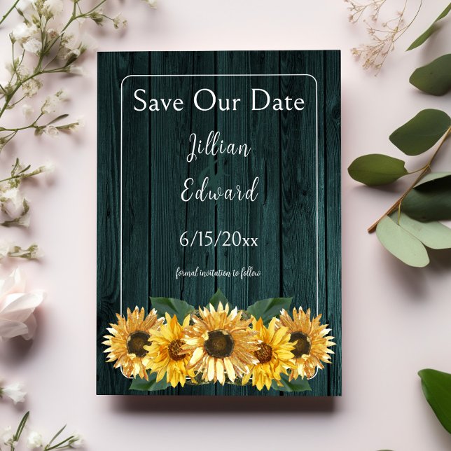 Rustic Teal Solros Spara datum Meddelande (Rustic Teal Sunflower Save the Date)