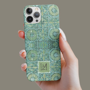 Rustic Teal Stamped Vintage Aesthetic Blommigt