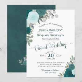Rustic Teal Watercolor Blommigt Virtuellare Bröllo Inbjudningar