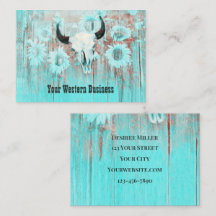 Rustic Teal Western Bull Skull Solblommor på trä