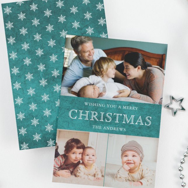 Rustic Teal Winter jul Photo Collage Julkort (Skapare uppladdad)