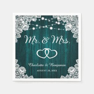 Rustic Teal Wod Snöre String Ljus Bröllop Pappersservett