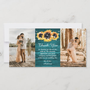 Rustic Teal Wood Burlap Heart Solrosfoto Tack Kort