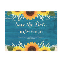 Rustic Teal Wood Solros Bröllop spara datum