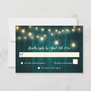 Rustic Teal Wood String Ljus Bröllop OSA Kort