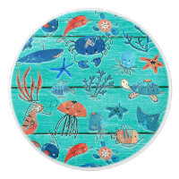Rustic Teal Wood & under Sea Friends Whimsical