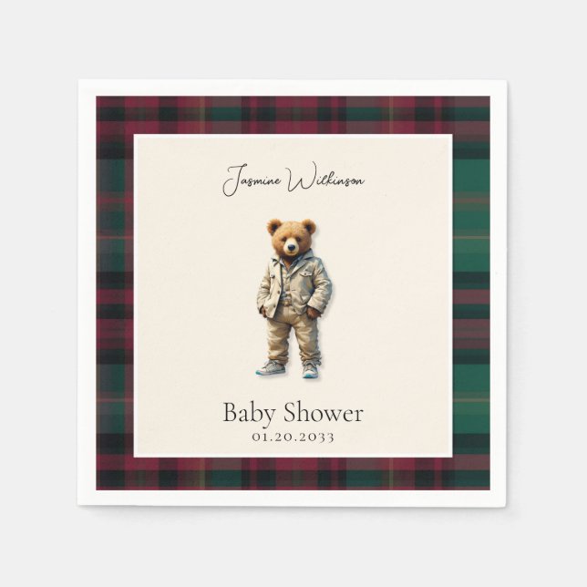 Rustic Teddy Baby Shower Pappersservett (Framsidan)