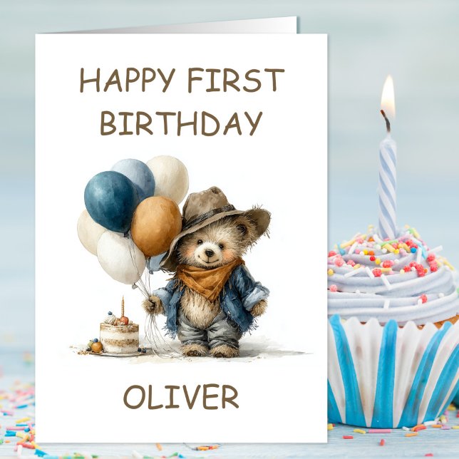 Rustic Teddy Bear 1st Birthday Kort (Skapare uppladdad)