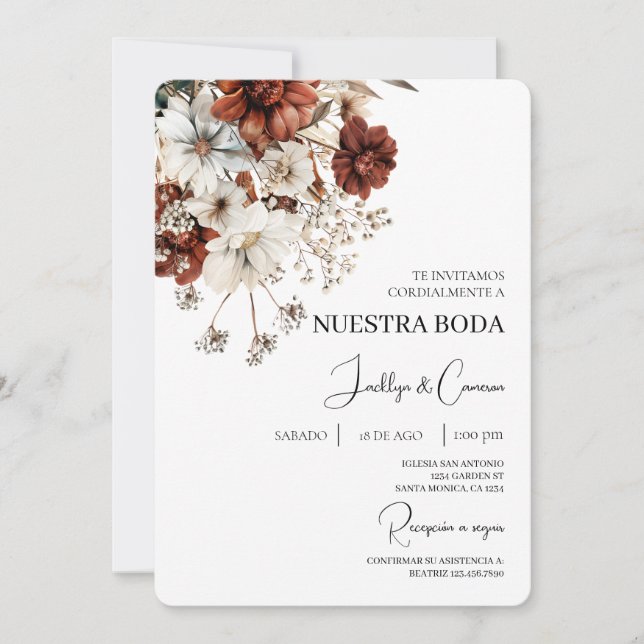 Rustic Terracota Spanish Wedding Invitation Inbjudningar (Framsida)