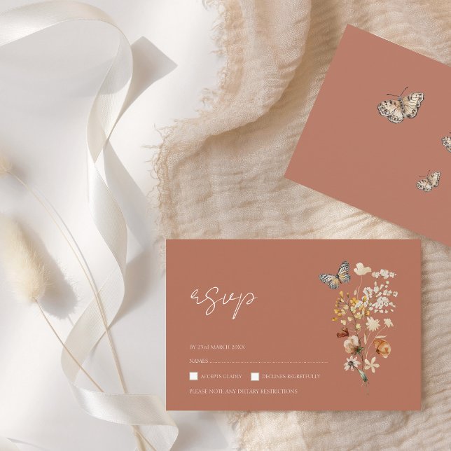 Rustic Terracotta Autumn Fall Wildblomma Bröllop OSA Kort (Skapare uppladdad)