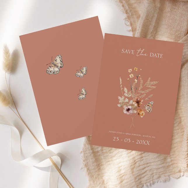 Rustic Terracotta Autumn Fall Wildblomma Bröllop Spara Datumet (Skapare uppladdad)