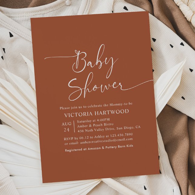 Rustic Terracotta Baby Shower-inbjudan Inbjudningar (Skapare uppladdad)