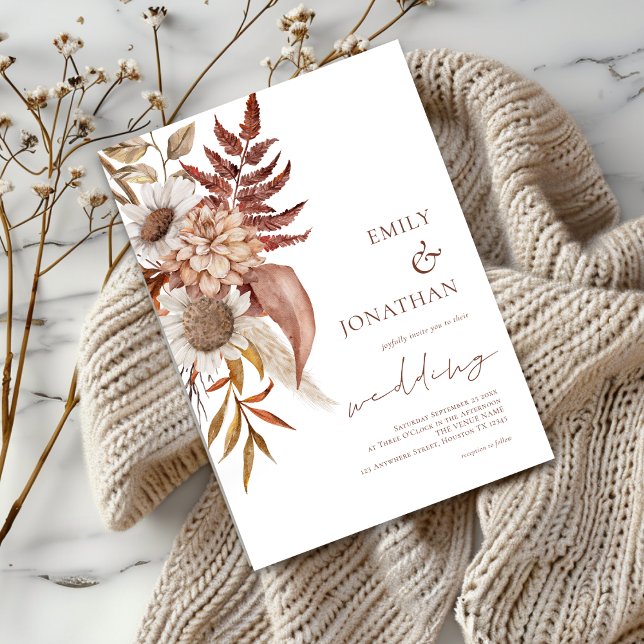 Rustic Terracotta Blommigt Bröllop Inbjudningar (Skapare uppladdad)