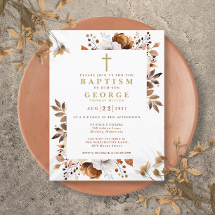 Rustic Terracotta Blommigt Fall Baptism-inbjudan Vykort
