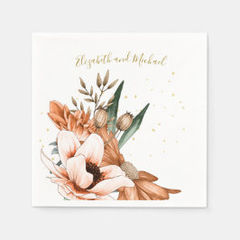 Rustic Terracotta Blommigt Guld Elegant Chic Bröll Pappersservett