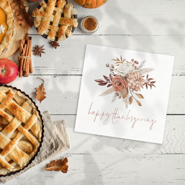 Rustic Terracotta Blommigt Happy thanksgiving Pappersservett (Skapare uppladdad)