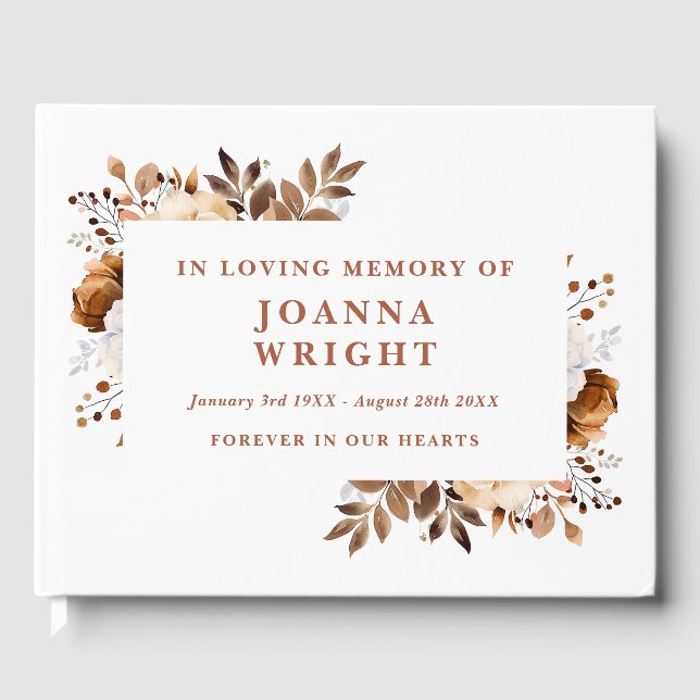 Rustic Terracotta Blommigt i Loving Memory Funeral Gästböcker (Framsida)