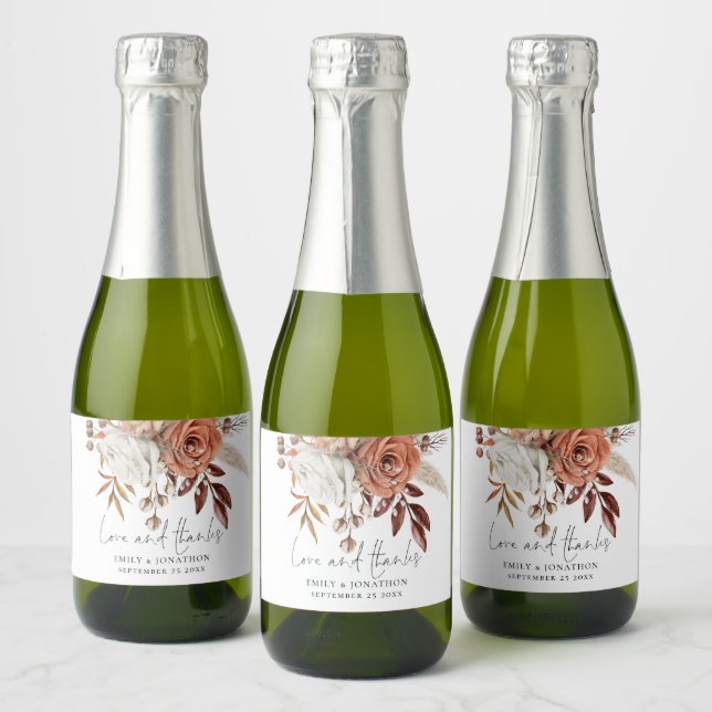 Rustic Terracotta Blommigt Kärlek Tack Namn Bröllo (Flaskor)